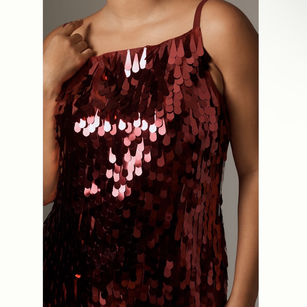 Hutch Sleeveless Sequin Pailette Red Midi Maxi Square Neck Dress size large - Picture 4 of 12